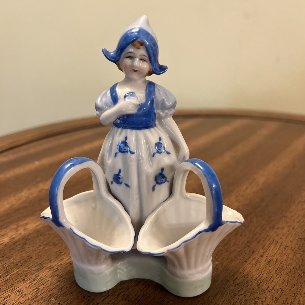Vintage Porcelain Girl with Two Baskets 1950's Dutch Girl 5 1/2" Made In Japan